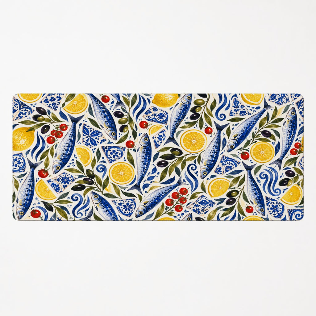 Aegean Pantry Mediterranean sardine and lemon extended desk mat product mockup