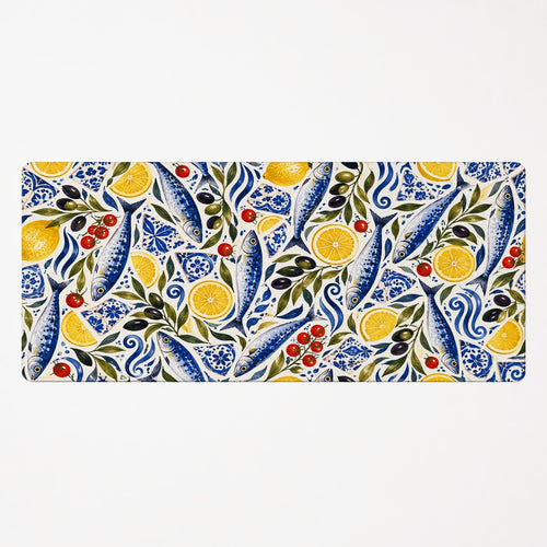 Aegean Pantry Mediterranean sardine and lemon extended desk mat product mockup