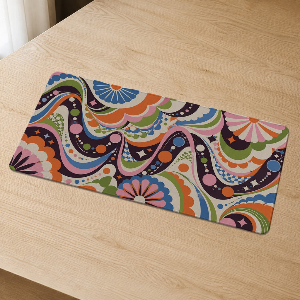 Funhaus Orbit colorful maximalist extended desk mat detail view