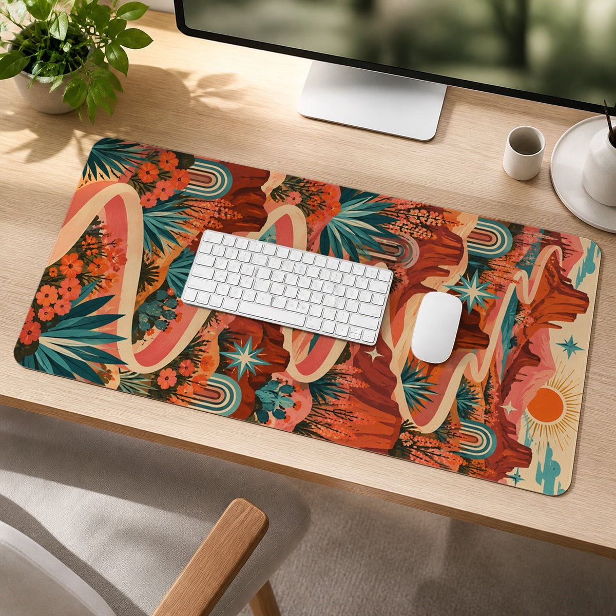 Desert Ribbon Rodeo western desert extended desk mat lifestyle scene