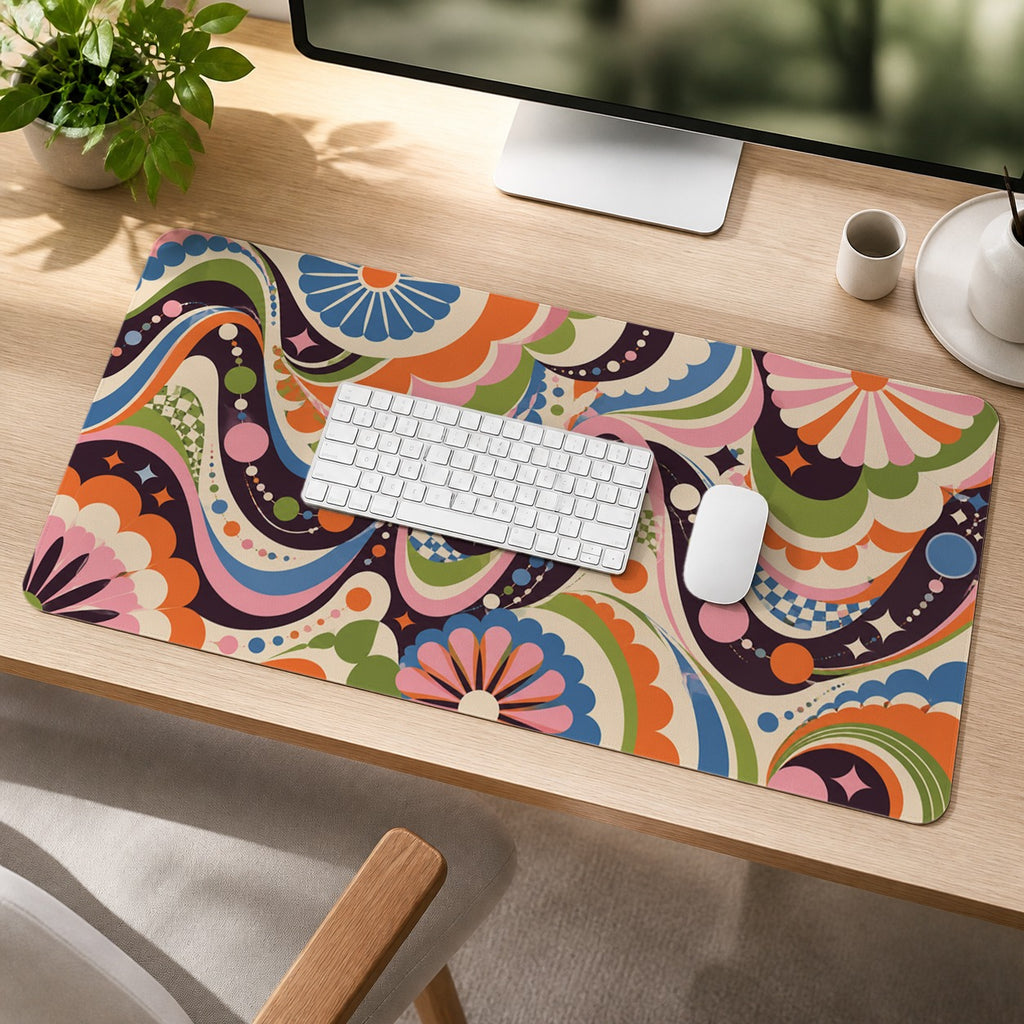 Funhaus Orbit colorful maximalist extended desk mat lifestyle scene