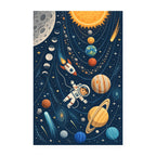 Kartela Space Explorer washable outer space kids rug, flat product view on white