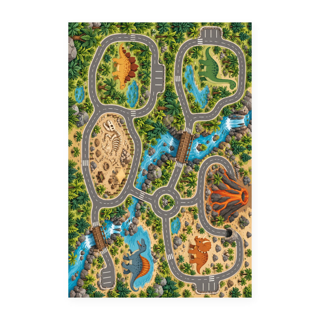 Kartela Dino Roads washable dinosaur road play rug, flat product view on white