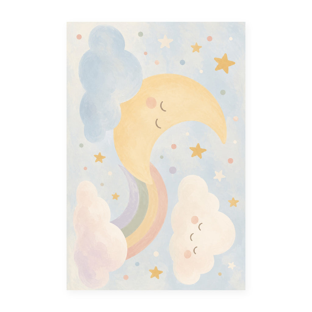 Kartela Moon and Cloud washable pastel nursery rug, flat product view on white