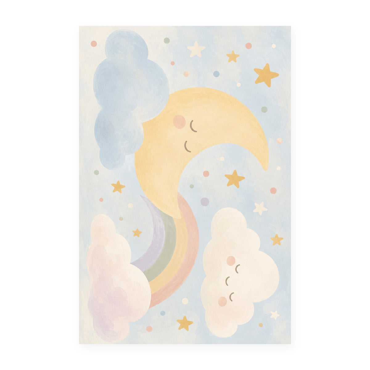 Kartela Moon and Cloud washable pastel nursery rug, flat product view on white