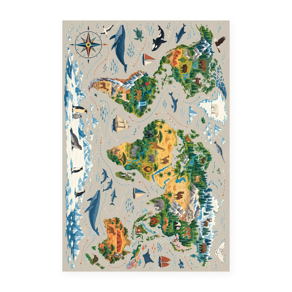 Kartela World Explorer washable world map kids rug, flat product view on white
