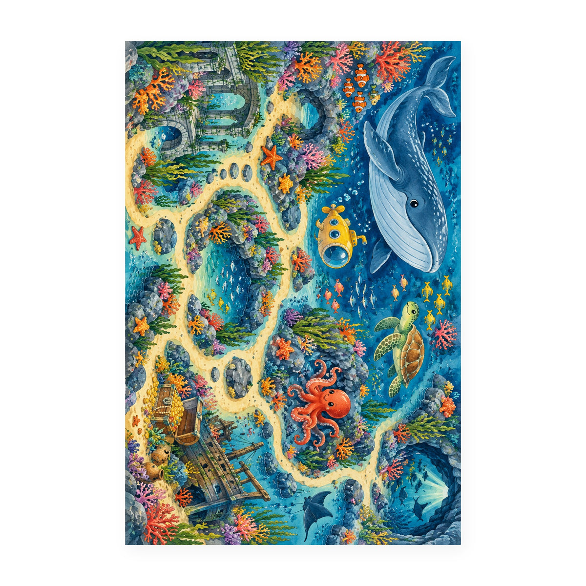 Kartela Ocean Discovery washable under the sea play rug, flat product view on white