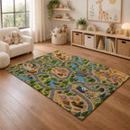 Kartela Construction Town washable construction road play rug in a playroom next to toy shelves