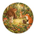 Kartela Forest Friends washable woodland animals round rug, flat product view on white