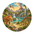 Kartela Dino Valley washable dinosaur round rug, flat product view on white