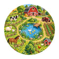 Kartela Happy Farm washable farm animals round rug, flat product view on white