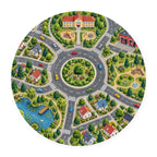 Kartela City Crossing washable road map round play rug, flat product view on white