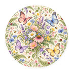 Kartela Butterfly Garden washable butterfly floral round rug, flat product view on white