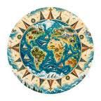Kartela World Compass washable world map round rug, flat product view on white