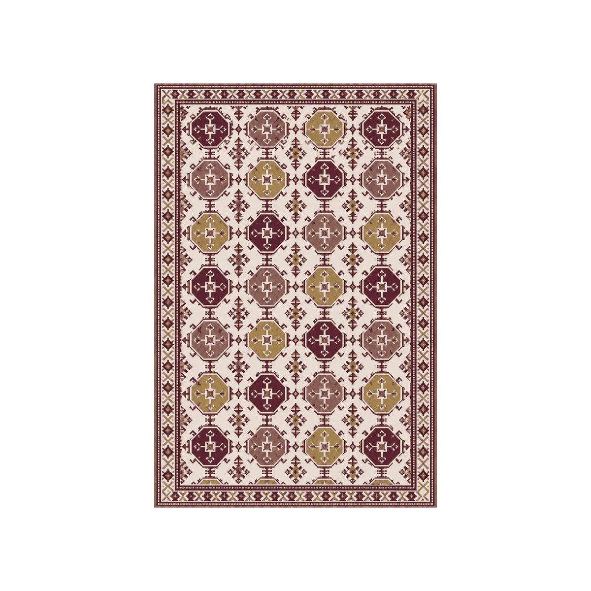 Kartela Turkmen washable Afghan Turkmen style area rug in Burgundy, flat product view on a white background