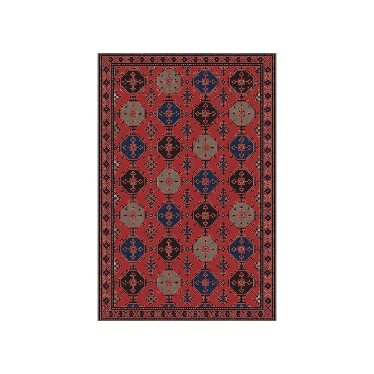 Kartela Turkmen washable Afghan Turkmen style area rug in Red, flat product view on a white background