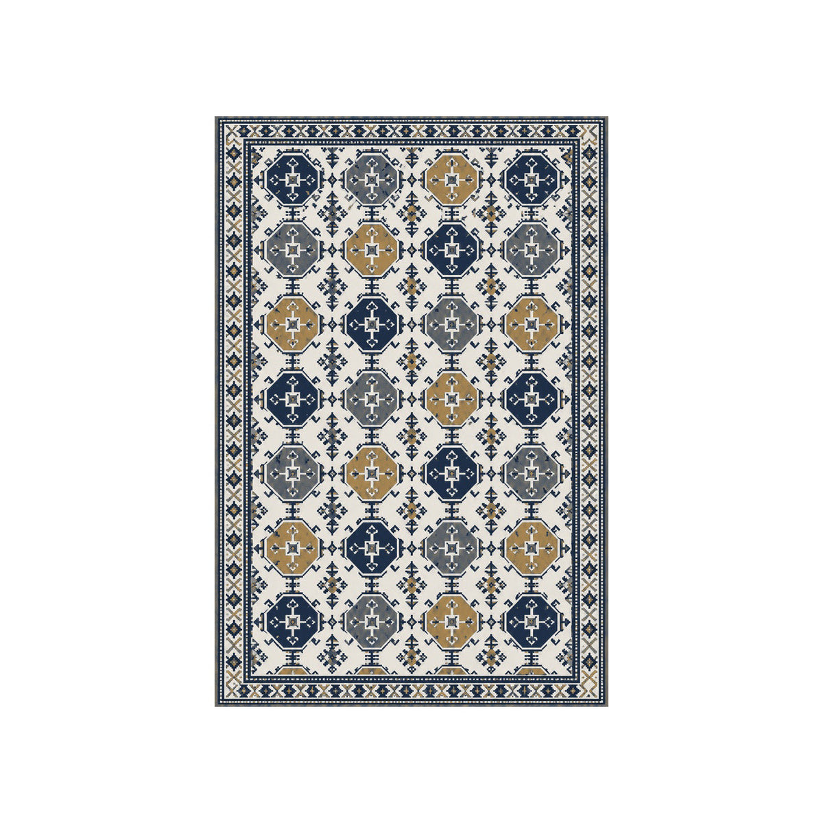 Kartela Turkmen washable Afghan Turkmen style area rug in Navy, flat product view on a white background