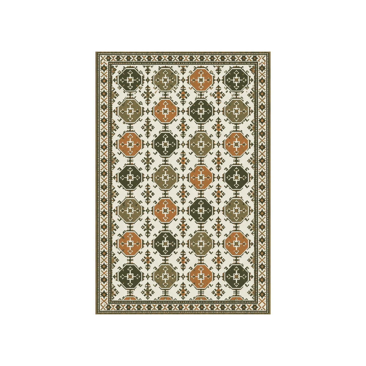 Kartela Turkmen washable Afghan Turkmen style area rug in Olive, flat product view on a white background