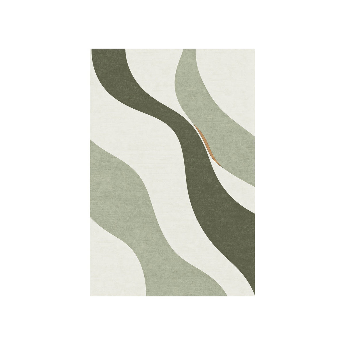 Kartela Flow washable modern wave area rug in Sage Green, flat product view on a white background