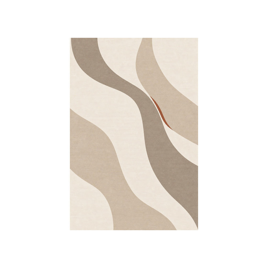 Kartela Flow washable modern wave area rug in Beige, flat product view on a white background