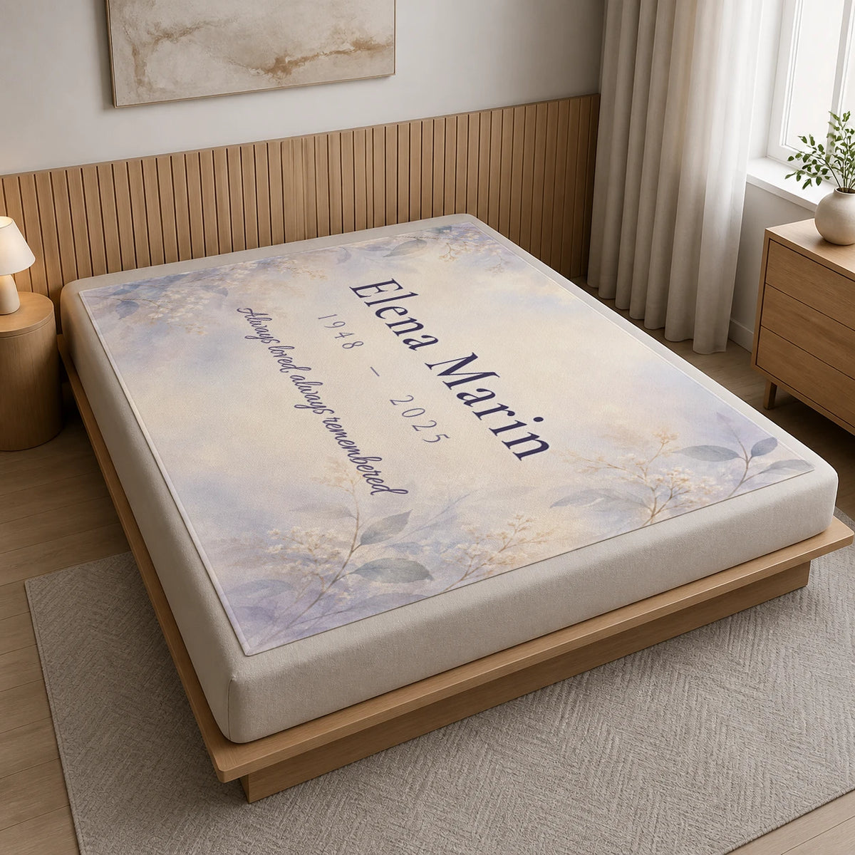 Personalized Always Remembered Memorial Blanket with sample personalization