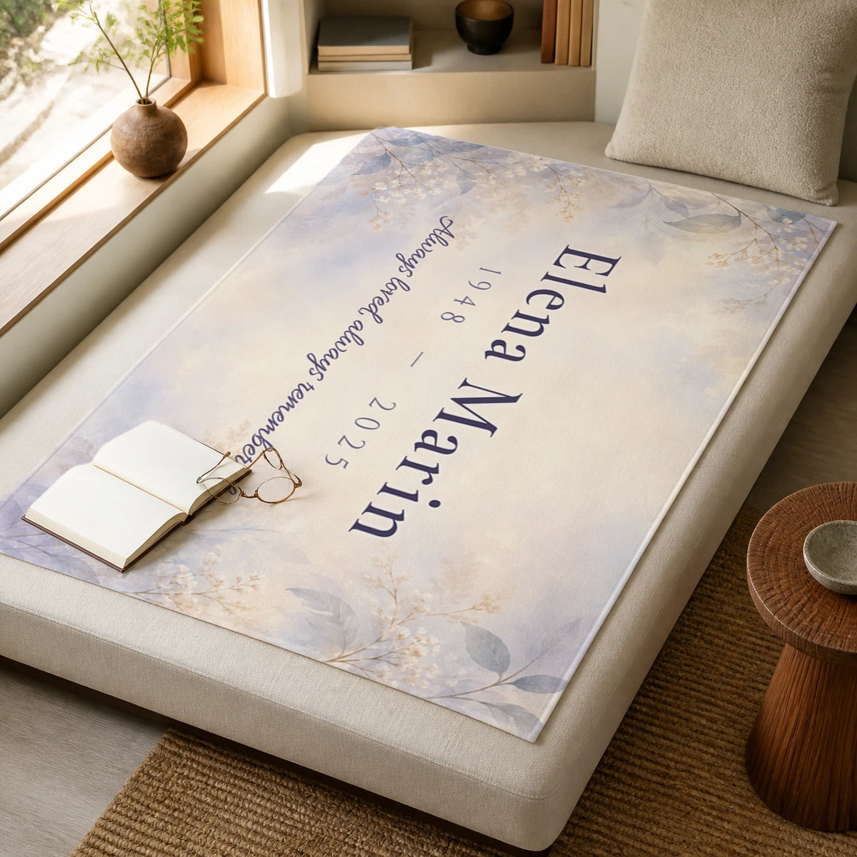 Personalized Always Remembered Memorial Blanket with sample personalization