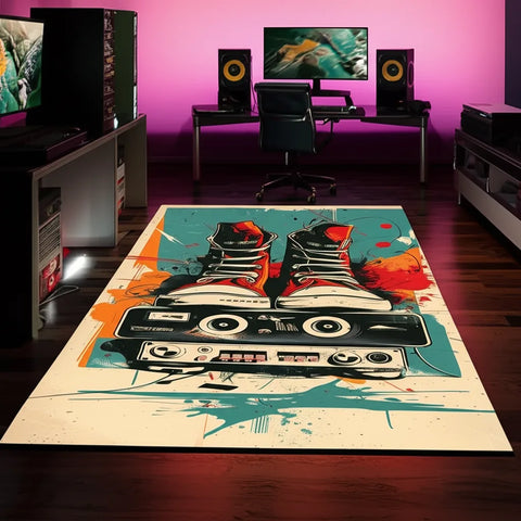Sneakers On Speaker Rug