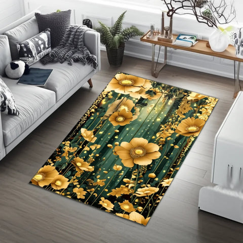 Golden Floral Meadow Rug