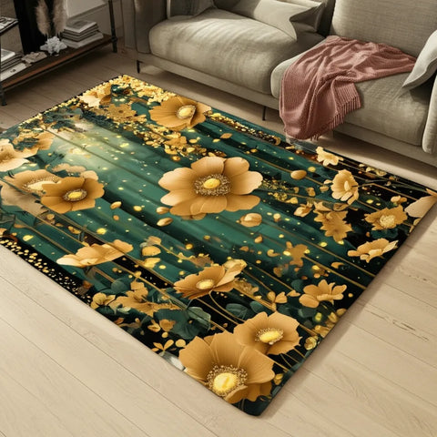 Golden Floral Meadow Rug