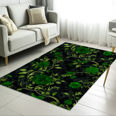 Emerald Green Roses Rug