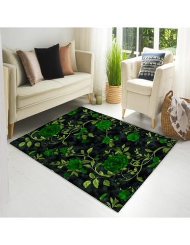 Emerald Green Roses Rug