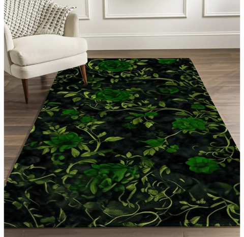 Emerald Green Roses Rug