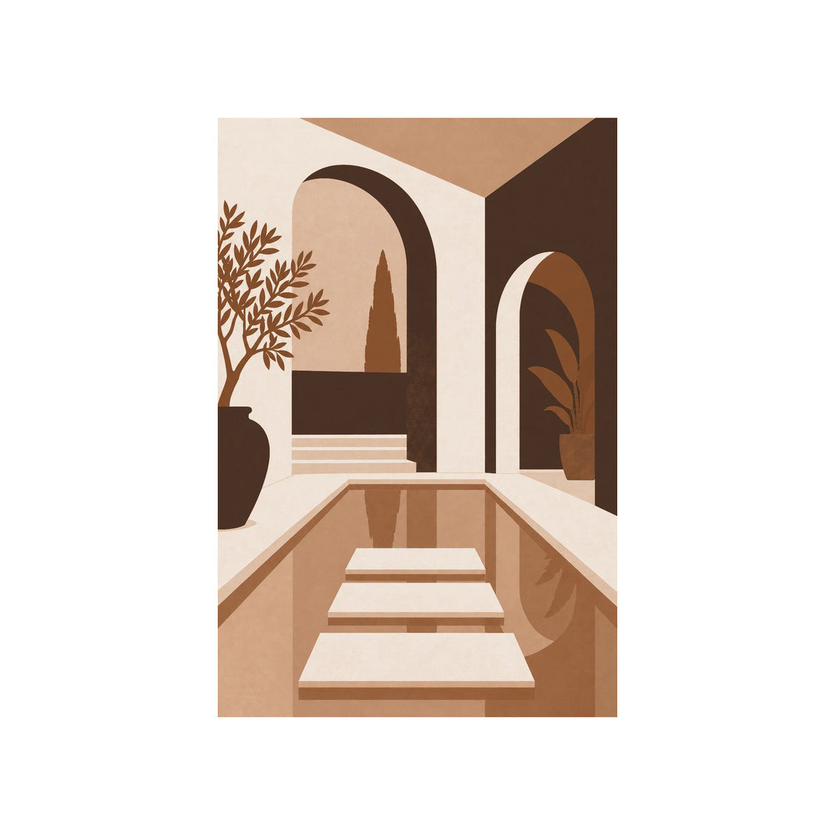 Kartela Courtyard washable Mediterranean arch area rug in Copper, flat product view on a white background