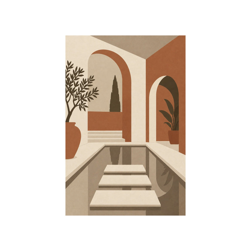 Kartela Courtyard washable Mediterranean arch area rug in Beige, flat product view on a white background
