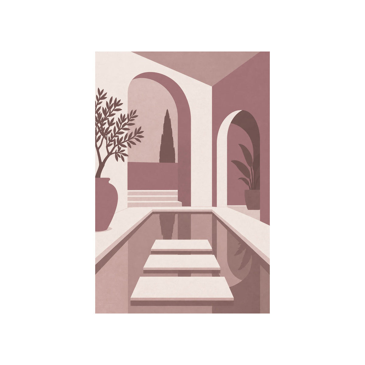Kartela Courtyard washable Mediterranean arch area rug in Dusty Rose, flat product view on a white background