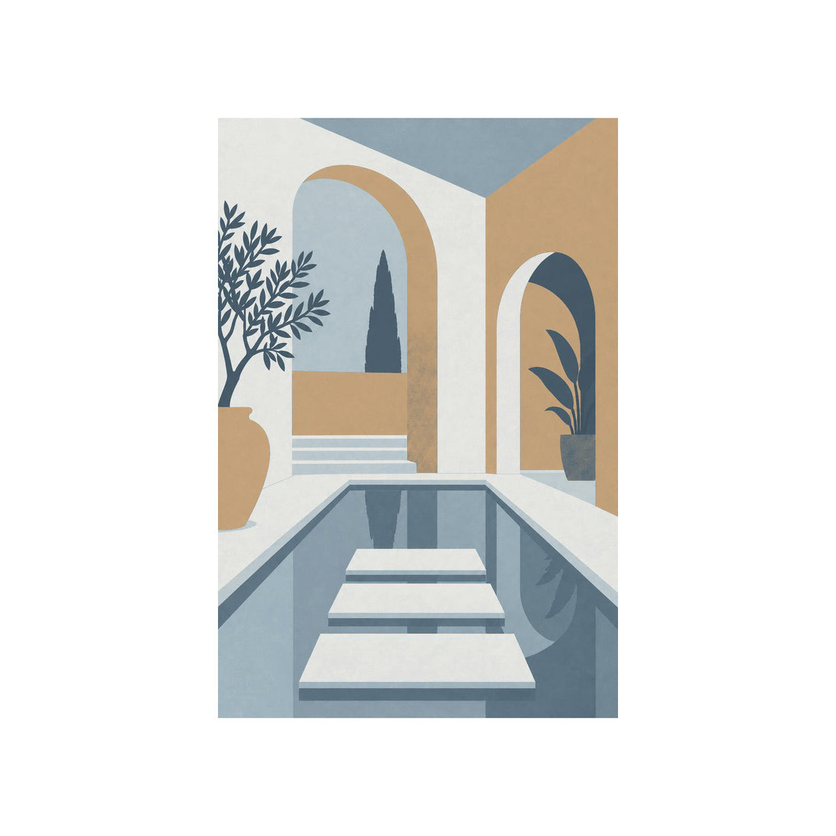 Kartela Courtyard washable Mediterranean arch area rug in Blue, flat product view on a white background