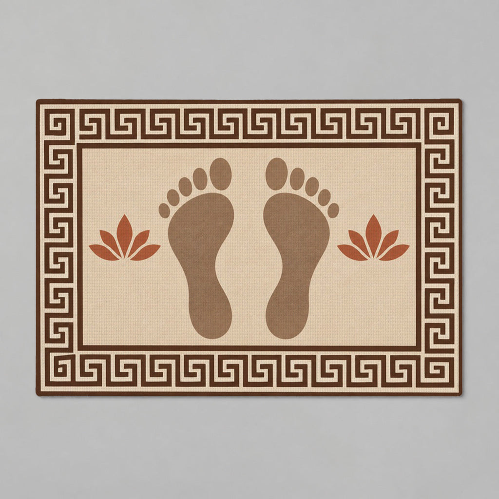 Kartela Footprints washable footprint bath mat in Beige, flat product view on a gray background