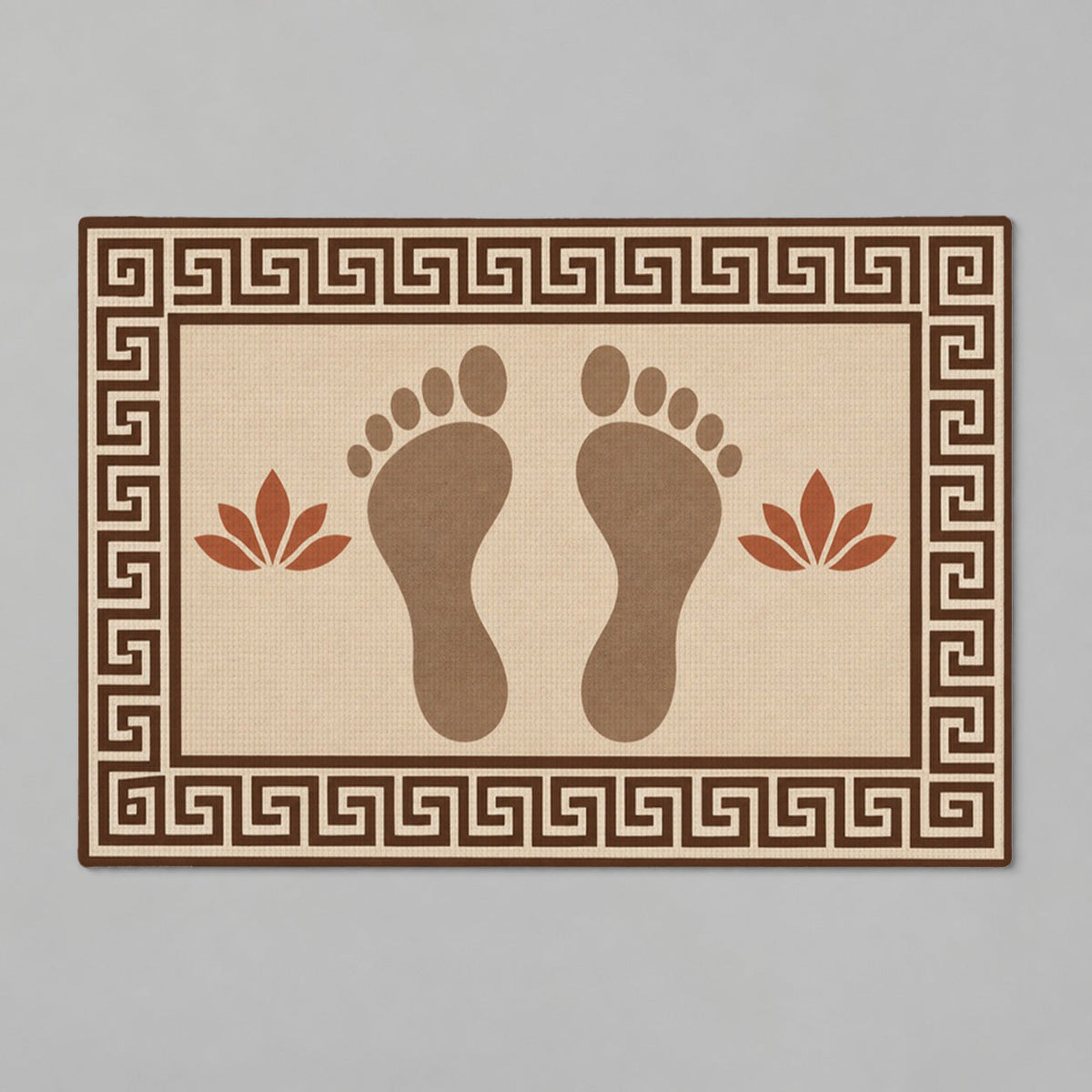 Kartela Footprints washable footprint bath mat in Beige, flat product view on a gray background
