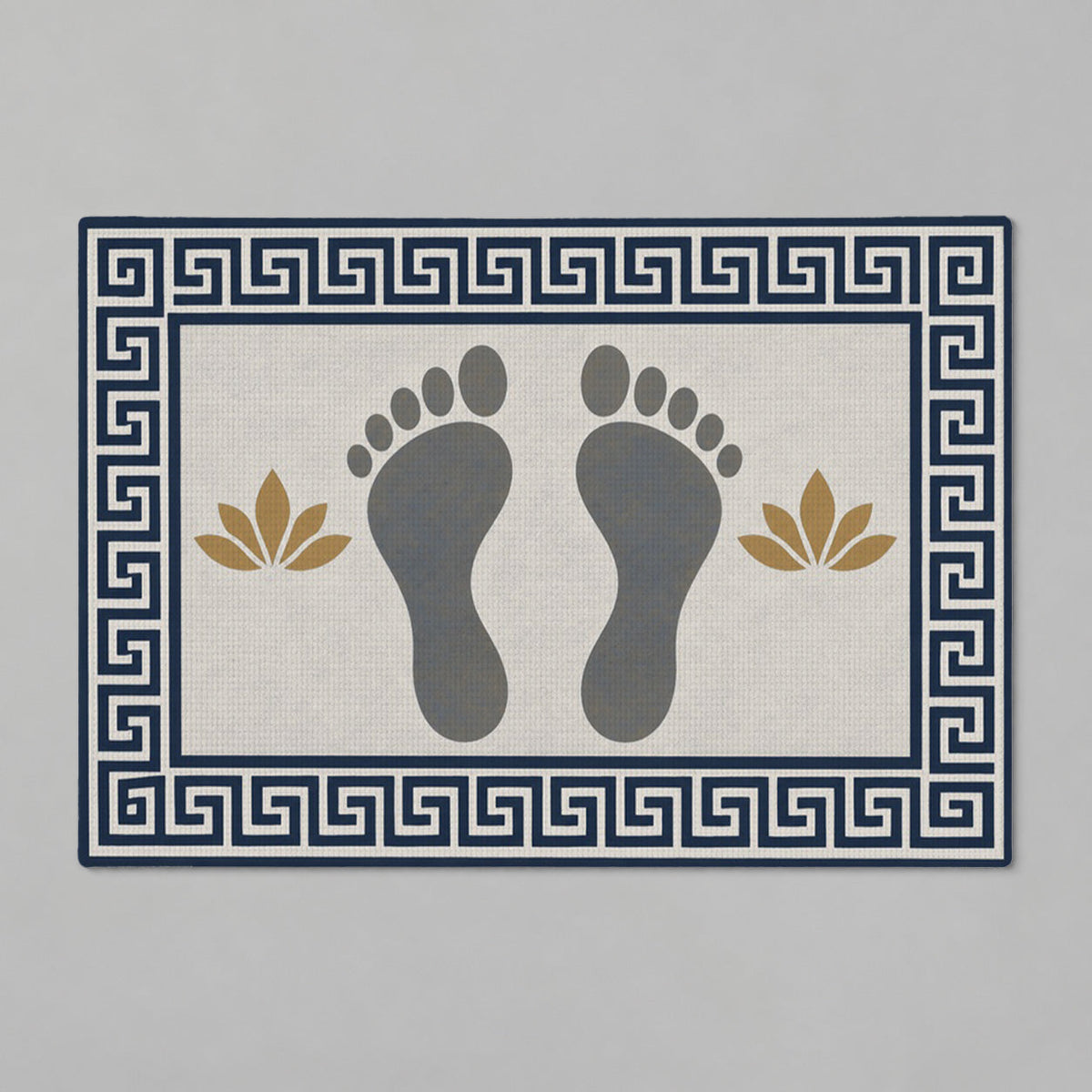 Kartela Footprints washable footprint bath mat in Navy, flat product view on a gray background