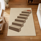 Kartela Stairway washable modern staircase area rug in Beige, on a wooden floor in a bright living room