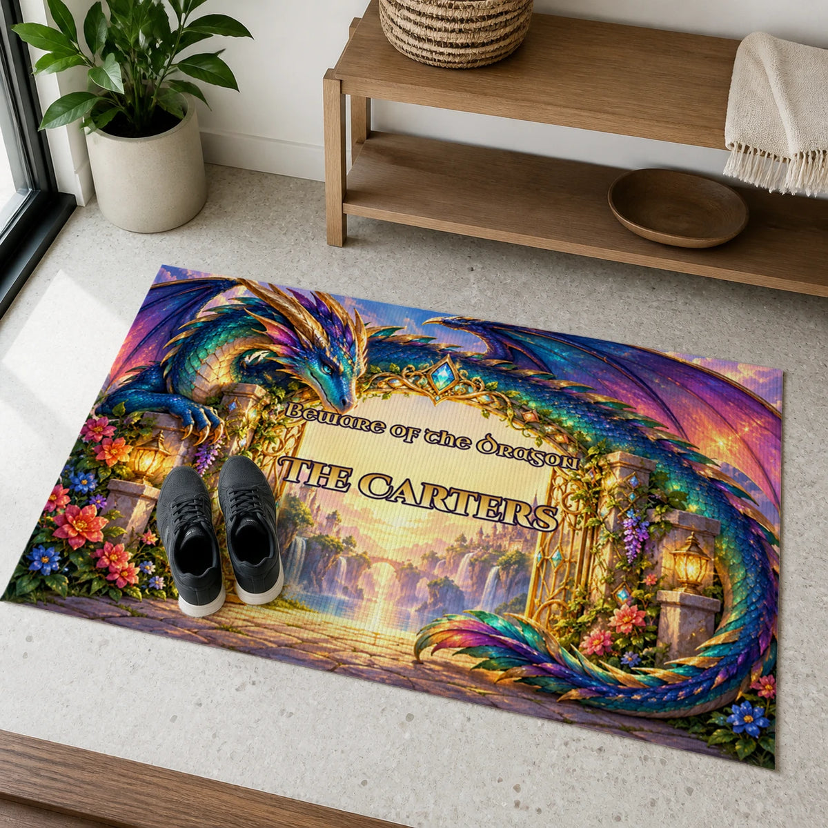 Personalized Beware the Dragon Doormat with sample personalization