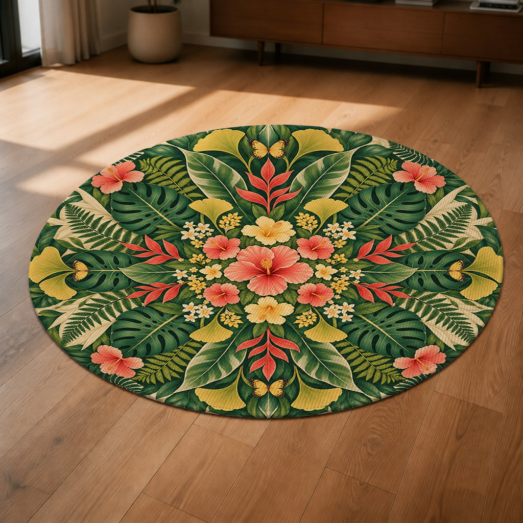 Botanical Sunburst Round Rug shown from a low oblique angle