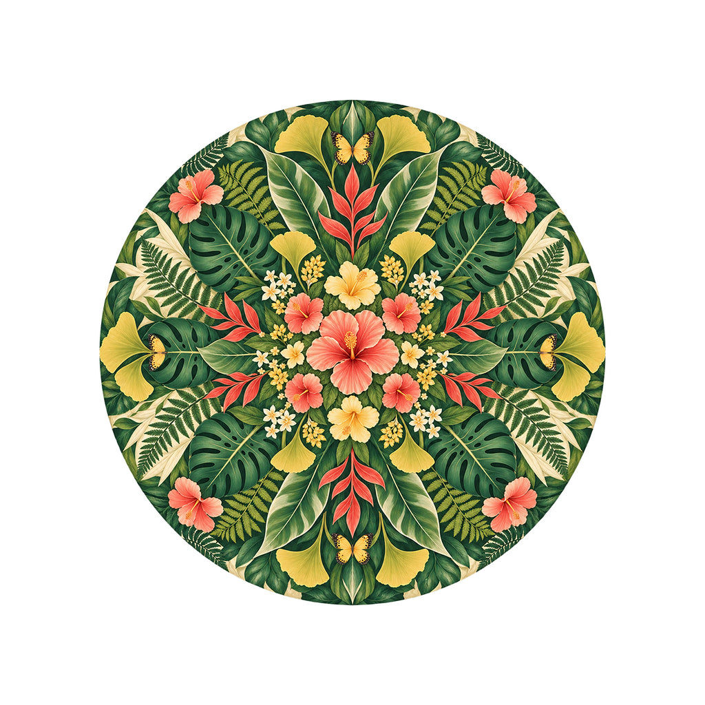 Botanical Sunburst Round Rug on a clean white background