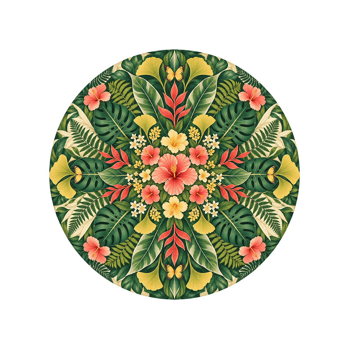 Botanical Sunburst Round Rug on a clean white background