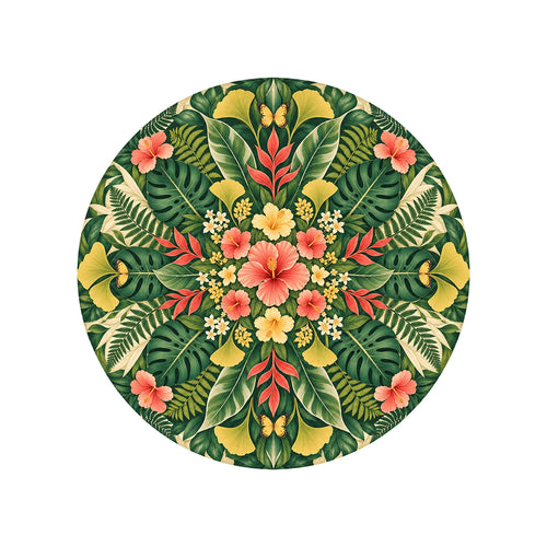 Botanical Sunburst Round Rug on a clean white background