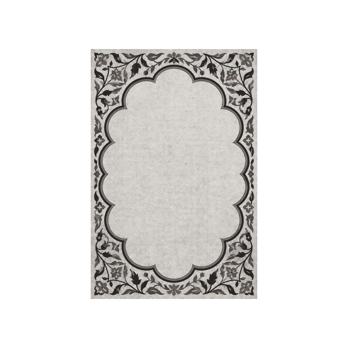 Kartela Cloud Frame washable classic bordered area rug in Charcoal, flat product view on a white background