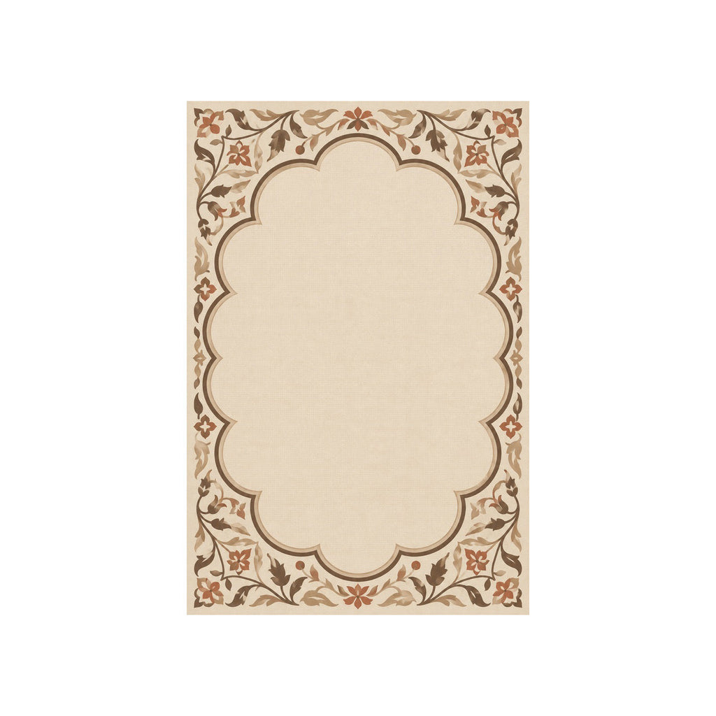 Kartela Cloud Frame washable classic bordered area rug in Beige, flat product view on a white background