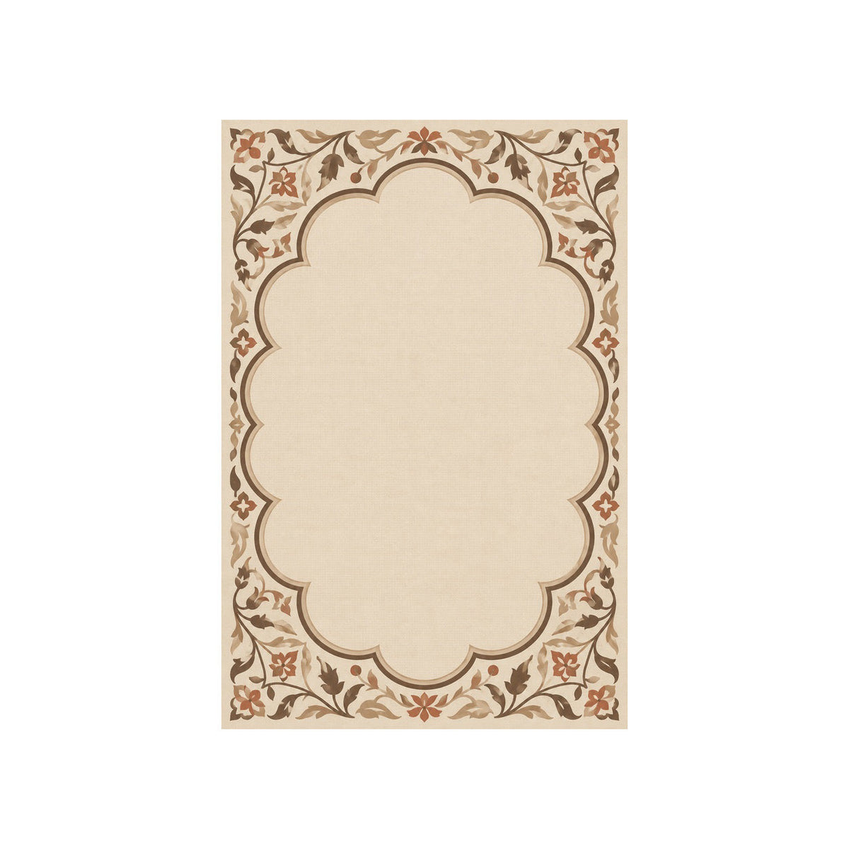 Kartela Cloud Frame washable classic bordered area rug in Beige, flat product view on a white background