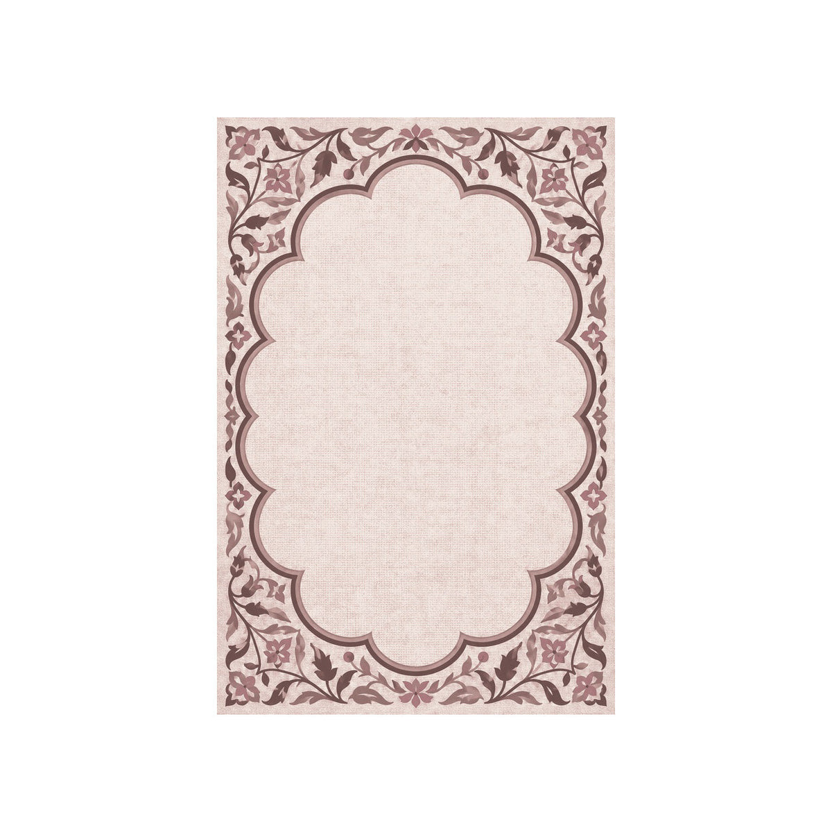 Kartela Cloud Frame washable classic bordered area rug in Dusty Rose, flat product view on a white background