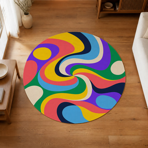 Candy Wave Round Rug in an editorial overhead room view